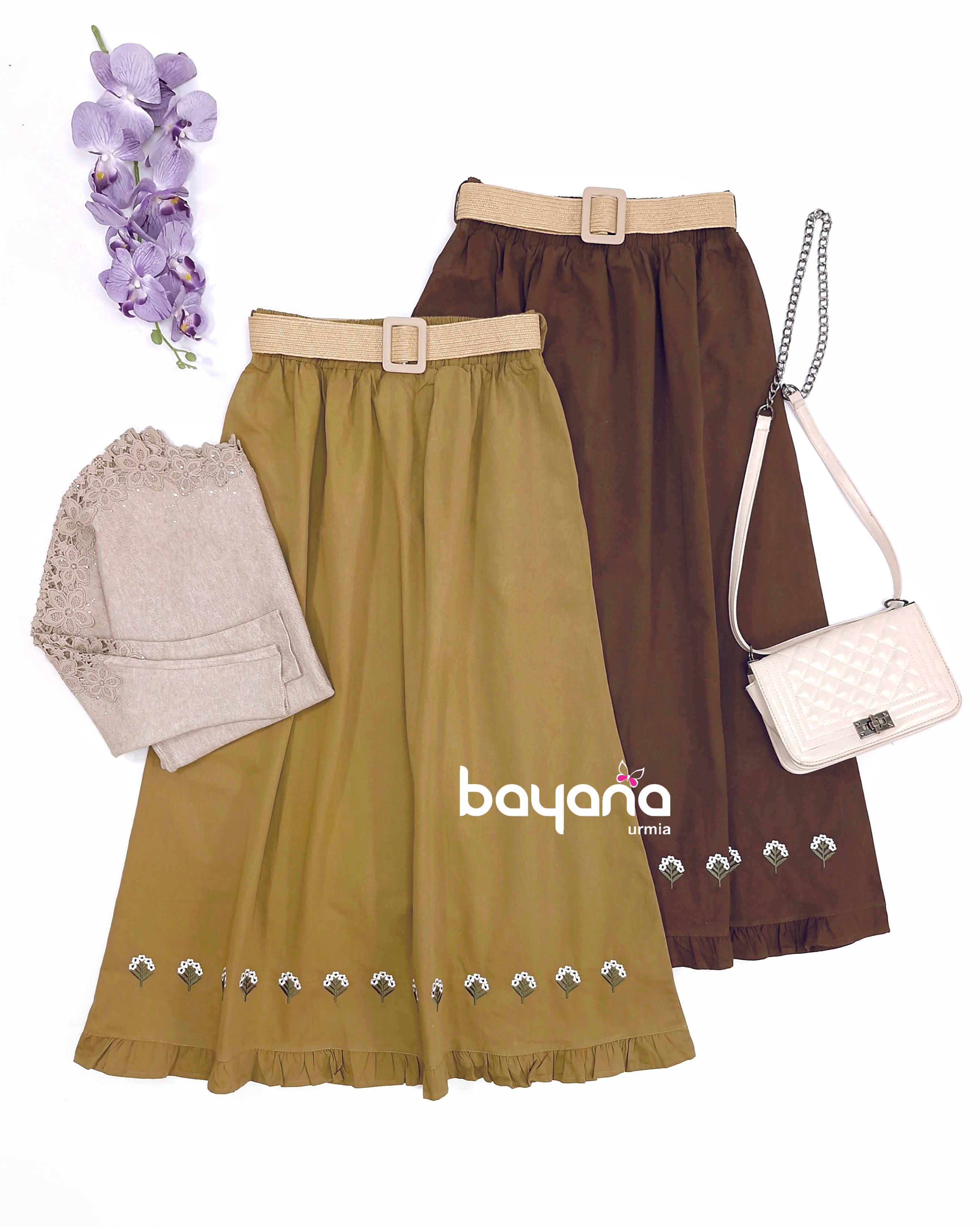 دامن کتان گلدوزی شده